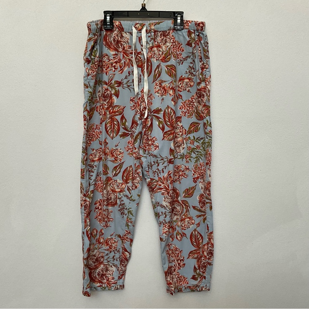 Soft Surroundings Powder Blue, Orange Floral Print Drawstring Pajama Pants Med
